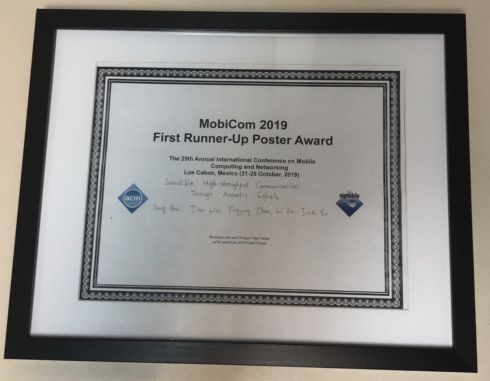 First Runner-up Poster Award of ACM MobiCom