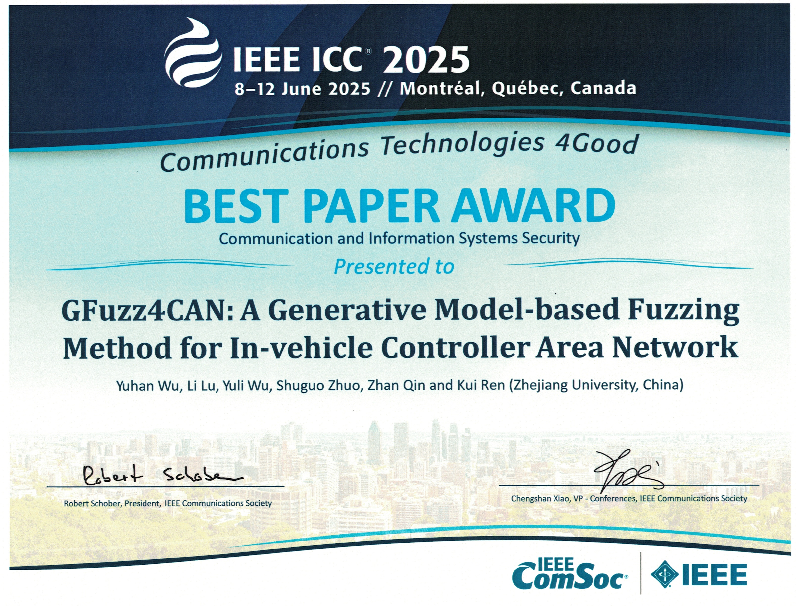 Best Paper Award of IEEE ICC